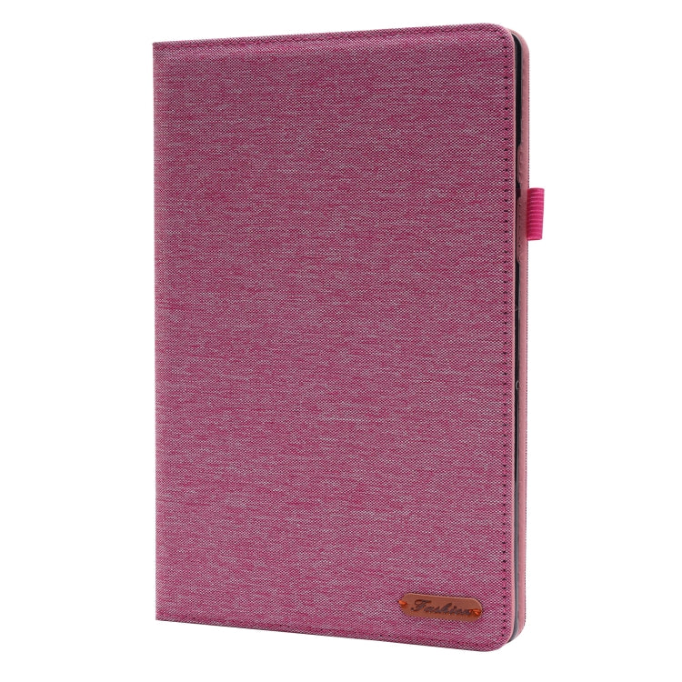 For Samsung Galaxy Tab A8 10.5 2021 Horizontal Flip Fabric PU Leather Tablet Case with Card Slots & Holder(Rose Red) by bashfashion