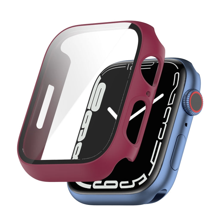 Shockproof PC Protective Case with Tempered Glass Film For Apple Watch Series 9 / 8 / 7 41mm(Burgundy) by bashfashion