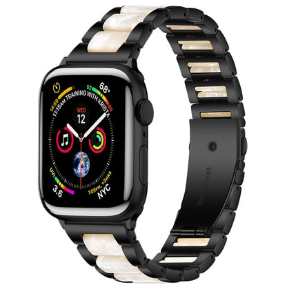 Metal + Resin Watch Band For Apple Watch Series 9&8&7 41mm / SE 3&SE 2&6&SE&5&4 40mm / 3&2&1 38mm(Black White) by bashfashion