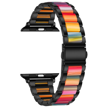 Metal + Resin Watch Band For Apple Watch Series 9&8&7 41mm / SE 3&SE 2&6&SE&5&4 40mm / 3&2&1 38mm(Black Color) by bashfashion