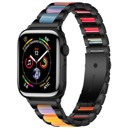 Metal + Resin Watch Band For Apple Watch Series 9&8&7 41mm / SE 3&SE 2&6&SE&5&4 40mm / 3&2&1 38mm(Black Color) by bashfashion