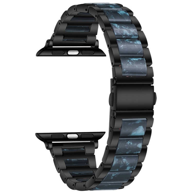 Metal + Resin Watch Band For Apple Watch Series 9&8&7 41mm / SE 3&SE 2&6&SE&5&4 40mm / 3&2&1 38mm(Black Blue) by bashfashion