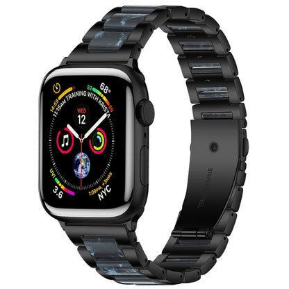 Metal + Resin Watch Band For Apple Watch Series 9&8&7 41mm / SE 3&SE 2&6&SE&5&4 40mm / 3&2&1 38mm(Black Blue) by bashfashion