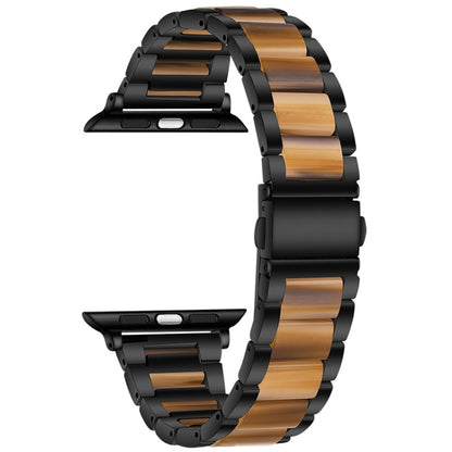 Metal + Resin Watch Band For Apple Watch Series 9&8&7 41mm / SE 3&SE 2&6&SE&5&4 40mm / 3&2&1 38mm(Black Brown) by bashfashion