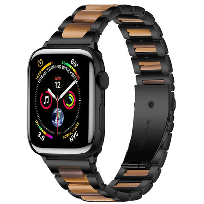 Metal + Resin Watch Band For Apple Watch Series 9&8&7 41mm / SE 3&SE 2&6&SE&5&4 40mm / 3&2&1 38mm(Black Brown) by bashfashion