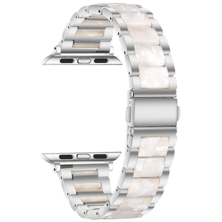 Metal + Resin Watch Band For Apple Watch Series 9&8&7 41mm / SE 3&SE 2&6&SE&5&4 40mm / 3&2&1 38mm(Silver White) by bashfashion