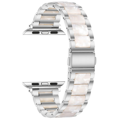 Metal + Resin Watch Band For Apple Watch Series 9&8&7 41mm / SE 3&SE 2&6&SE&5&4 40mm / 3&2&1 38mm(Silver White) by bashfashion