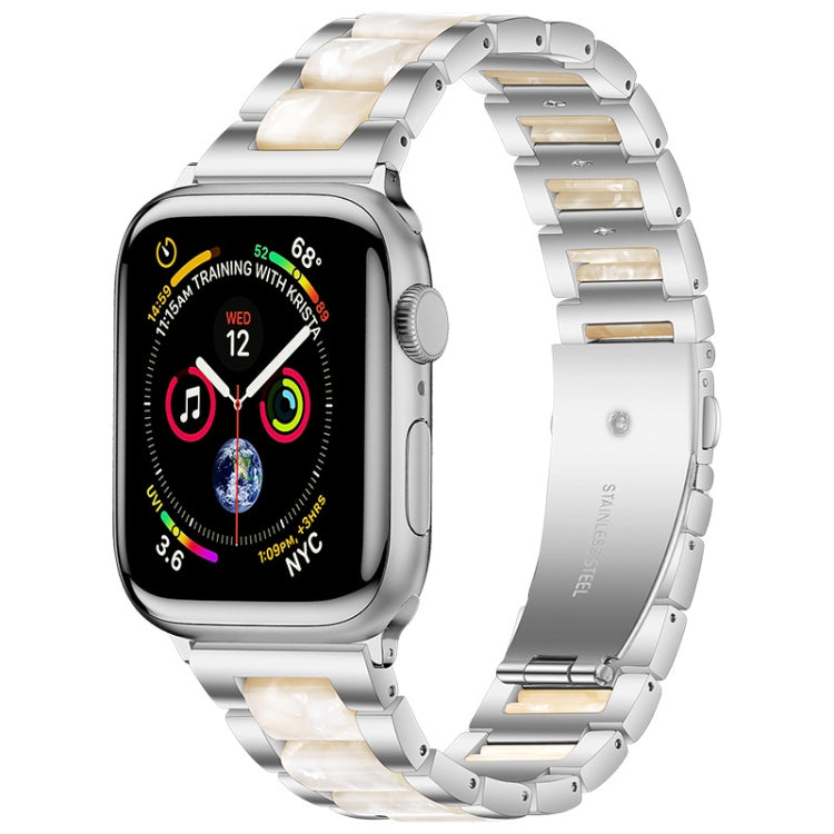 Metal + Resin Watch Band For Apple Watch Series 9&8&7 41mm / SE 3&SE 2&6&SE&5&4 40mm / 3&2&1 38mm(Silver White) by bashfashion