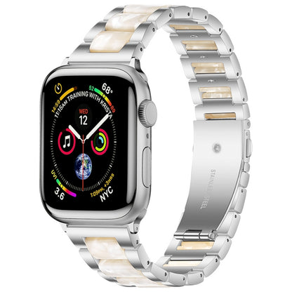 Metal + Resin Watch Band For Apple Watch Series 9&8&7 41mm / SE 3&SE 2&6&SE&5&4 40mm / 3&2&1 38mm(Silver White) by bashfashion