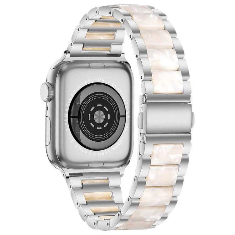 Metal + Resin Watch Band For Apple Watch Series 9&8&7 41mm / SE 3&SE 2&6&SE&5&4 40mm / 3&2&1 38mm(Silver White) by bashfashion