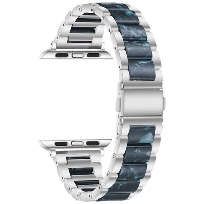 Metal + Resin Watch Band For Apple Watch Series 9&8&7 41mm / SE 3&SE 2&6&SE&5&4 40mm / 3&2&1 38mm(Silver Blue) by bashfashion