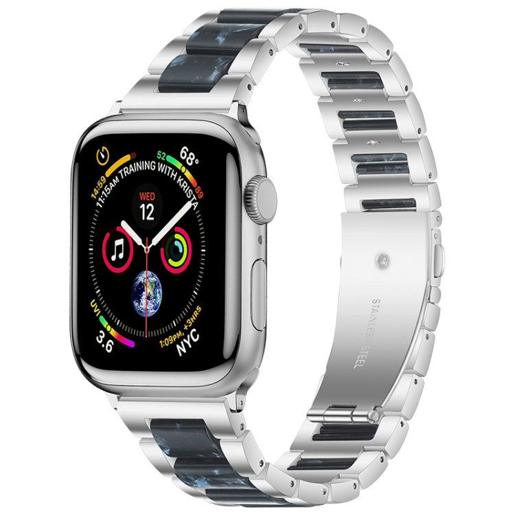 Metal + Resin Watch Band For Apple Watch Series 9&8&7 41mm / SE 3&SE 2&6&SE&5&4 40mm / 3&2&1 38mm(Silver Blue) by bashfashion