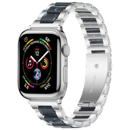 Metal + Resin Watch Band For Apple Watch Series 9&8&7 41mm / SE 3&SE 2&6&SE&5&4 40mm / 3&2&1 38mm(Silver Blue) by bashfashion