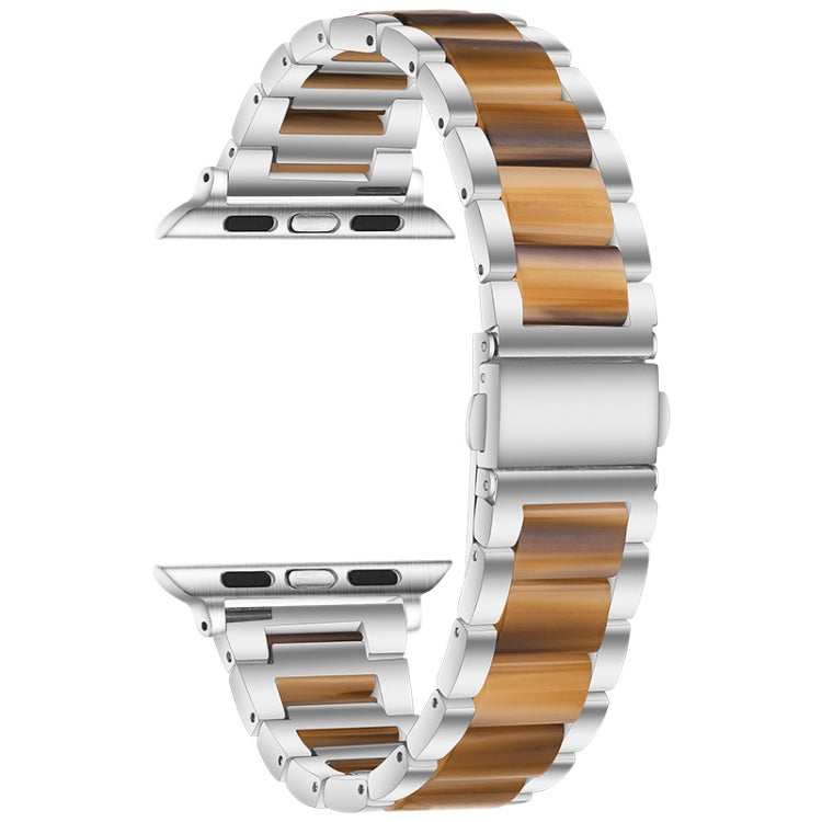 Metal + Resin Watch Band For Apple Watch Series 9&8&7 41mm / SE 3&SE 2&6&SE&5&4 40mm / 3&2&1 38mm(Silver Brown) by bashfashion