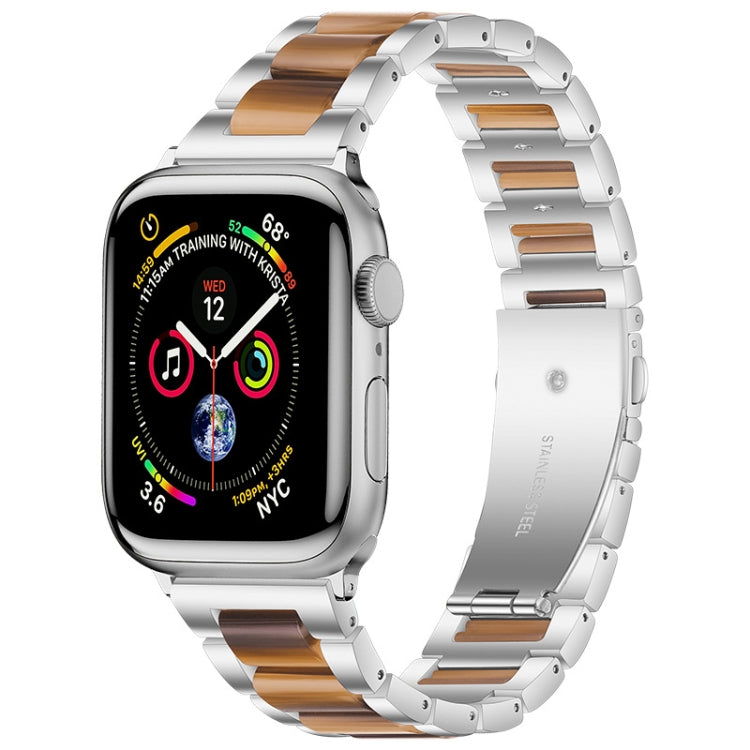 Metal + Resin Watch Band For Apple Watch Series 9&8&7 41mm / SE 3&SE 2&6&SE&5&4 40mm / 3&2&1 38mm(Silver Brown) by bashfashion