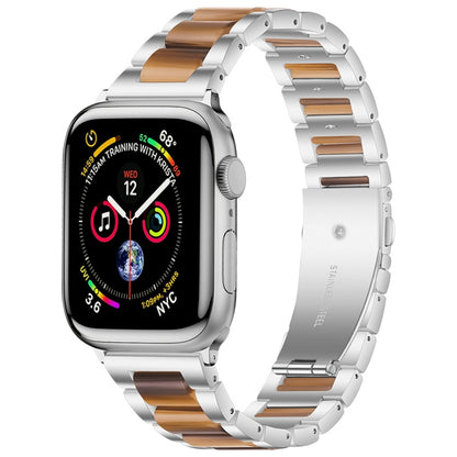 Metal + Resin Watch Band For Apple Watch Series 9&8&7 41mm / SE 3&SE 2&6&SE&5&4 40mm / 3&2&1 38mm(Silver Brown) by bashfashion