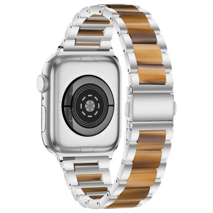 Metal + Resin Watch Band For Apple Watch Series 9&8&7 41mm / SE 3&SE 2&6&SE&5&4 40mm / 3&2&1 38mm(Silver Brown) by bashfashion