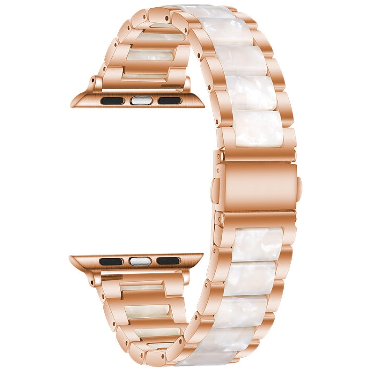 Metal + Resin Watch Band For Apple Watch Series 9&8&7 41mm / SE 3&SE 2&6&SE&5&4 40mm / 3&2&1 38mm(Rose Gold White) by bashfashion