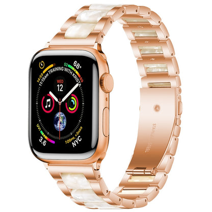 Metal + Resin Watch Band For Apple Watch Series 9&8&7 41mm / SE 3&SE 2&6&SE&5&4 40mm / 3&2&1 38mm(Rose Gold White) by bashfashion