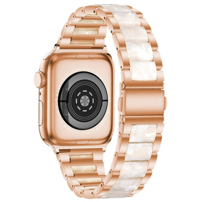 Metal + Resin Watch Band For Apple Watch Series 9&8&7 41mm / SE 3&SE 2&6&SE&5&4 40mm / 3&2&1 38mm(Rose Gold White) by bashfashion