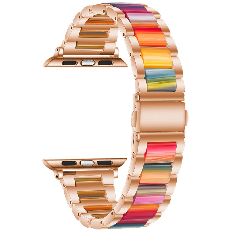 Metal + Resin Watch Band For Apple Watch Series 9&8&7 41mm / SE 3&SE 2&6&SE&5&4 40mm / 3&2&1 38mm(Rose Gold Color) by bashfashion