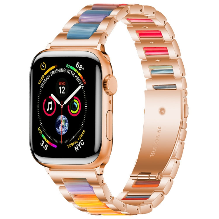 Metal + Resin Watch Band For Apple Watch Series 9&8&7 41mm / SE 3&SE 2&6&SE&5&4 40mm / 3&2&1 38mm(Rose Gold Color) by bashfashion