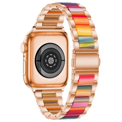 Metal + Resin Watch Band For Apple Watch Series 9&8&7 41mm / SE 3&SE 2&6&SE&5&4 40mm / 3&2&1 38mm(Rose Gold Color) by bashfashion