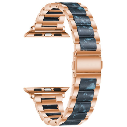 Metal + Resin Watch Band For Apple Watch Series 9&8&7 41mm / SE 3&SE 2&6&SE&5&4 40mm / 3&2&1 38mm(Rose Gold Blue) by bashfashion