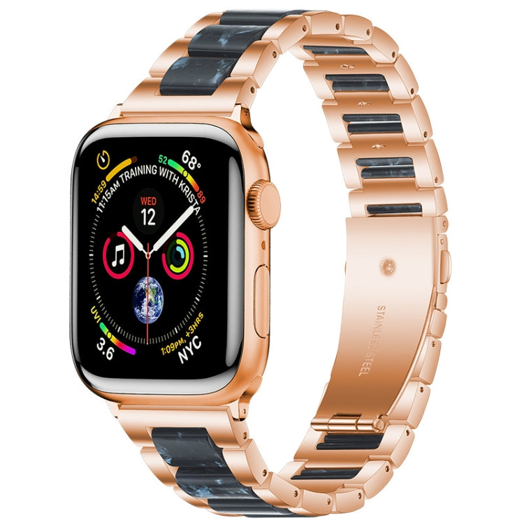 Metal + Resin Watch Band For Apple Watch Series 9&8&7 41mm / SE 3&SE 2&6&SE&5&4 40mm / 3&2&1 38mm(Rose Gold Blue) by bashfashion