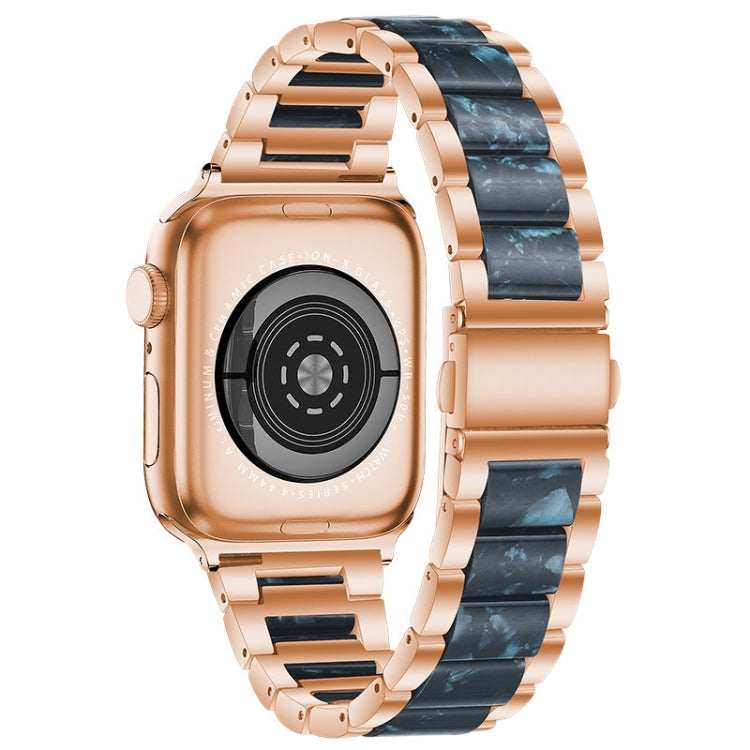 Metal + Resin Watch Band For Apple Watch Series 9&8&7 41mm / SE 3&SE 2&6&SE&5&4 40mm / 3&2&1 38mm(Rose Gold Blue) by bashfashion