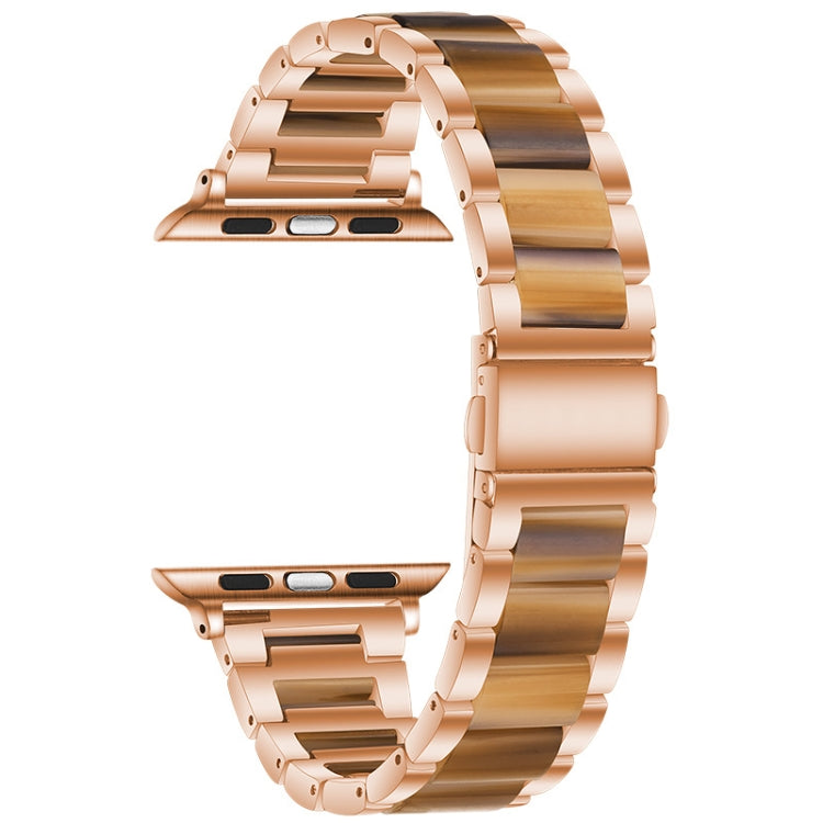 Metal + Resin Watch Band For Apple Watch Series 9&8&7 41mm / SE 3&SE 2&6&SE&5&4 40mm / 3&2&1 38mm(Rose Gold Brown) by bashfashion