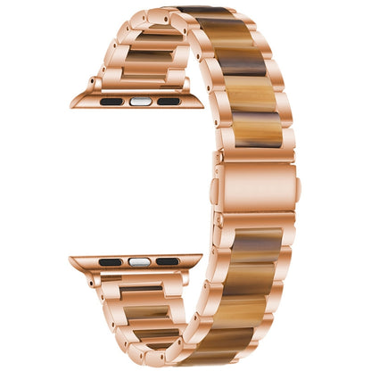 Metal + Resin Watch Band For Apple Watch Series 9&8&7 41mm / SE 3&SE 2&6&SE&5&4 40mm / 3&2&1 38mm(Rose Gold Brown) by bashfashion