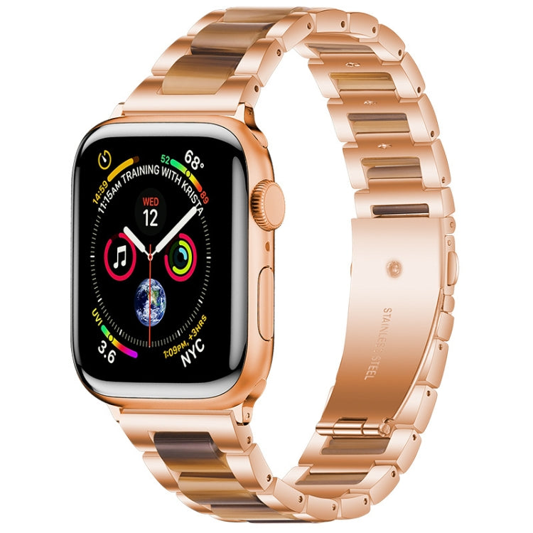 Metal + Resin Watch Band For Apple Watch Series 9&8&7 41mm / SE 3&SE 2&6&SE&5&4 40mm / 3&2&1 38mm(Rose Gold Brown) by bashfashion