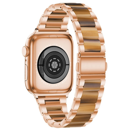Metal + Resin Watch Band For Apple Watch Series 9&8&7 41mm / SE 3&SE 2&6&SE&5&4 40mm / 3&2&1 38mm(Rose Gold Brown) by bashfashion