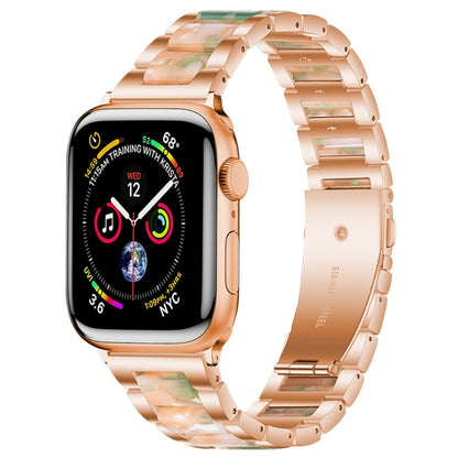 Metal + Resin Watch Band For Apple Watch Series 9&8&7 41mm / SE 3&SE 2&6&SE&5&4 40mm / 3&2&1 38mm(Rose Gold Pink) by bashfashion