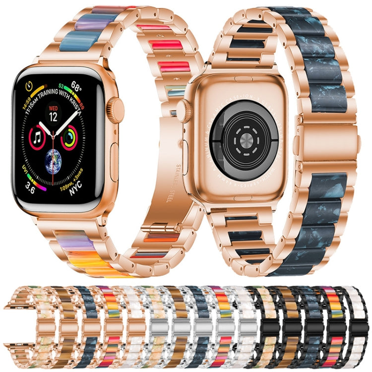 Metal + Resin Watch Band For Apple Watch Series 9&8&7 41mm / SE 3&SE 2&6&SE&5&4 40mm / 3&2&1 38mm(Rose Gold Color) by bashfashion