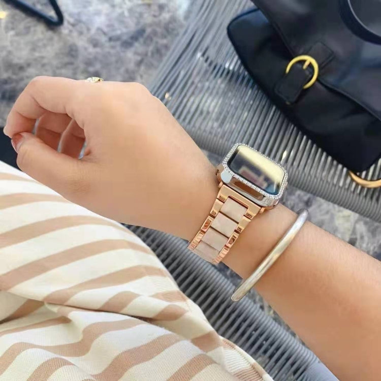 Metal + Resin Watch Band For Apple Watch Series 9&8&7 41mm / SE 3&SE 2&6&SE&5&4 40mm / 3&2&1 38mm(Rose Gold Color) by bashfashion