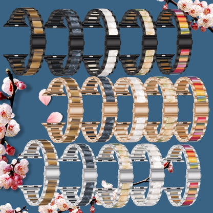 Metal + Resin Watch Band For Apple Watch Series 9&8&7 41mm / SE 3&SE 2&6&SE&5&4 40mm / 3&2&1 38mm(Rose Gold Color) by bashfashion