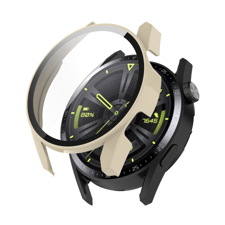 For Huawe Watch GT 3 42mm Shockproof PC Case with Tempered Glass Film(Rice White) by bashfashion