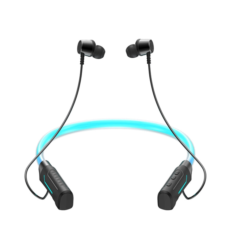 JG4 Flashing LED Neck-mounted Stereo Bluetooth Wireless Earphone(Black) by bashfashion