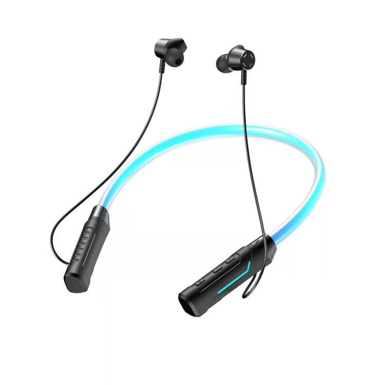 JG4 Flashing LED Neck-mounted Stereo Bluetooth Wireless Earphone(Black) by bashfashion