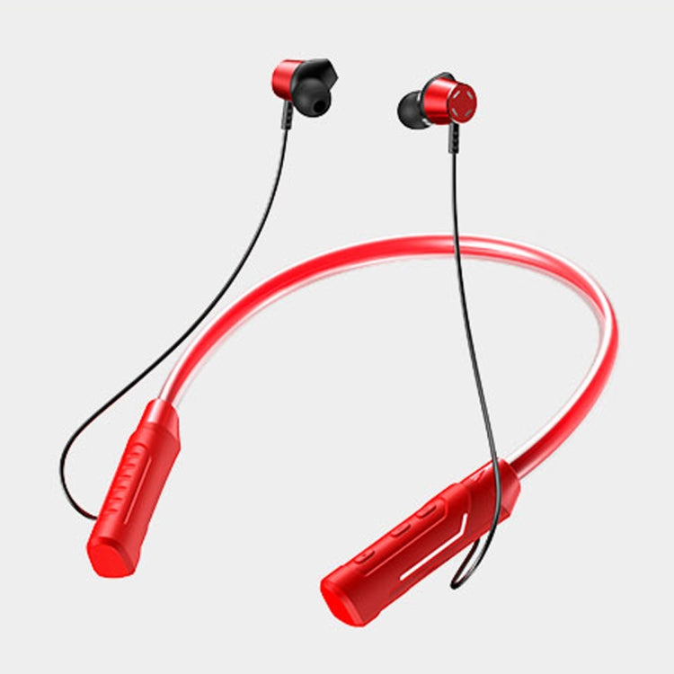 JG4 Flashing LED Neck-mounted Stereo Bluetooth Wireless Earphone(Red) by bashfashion