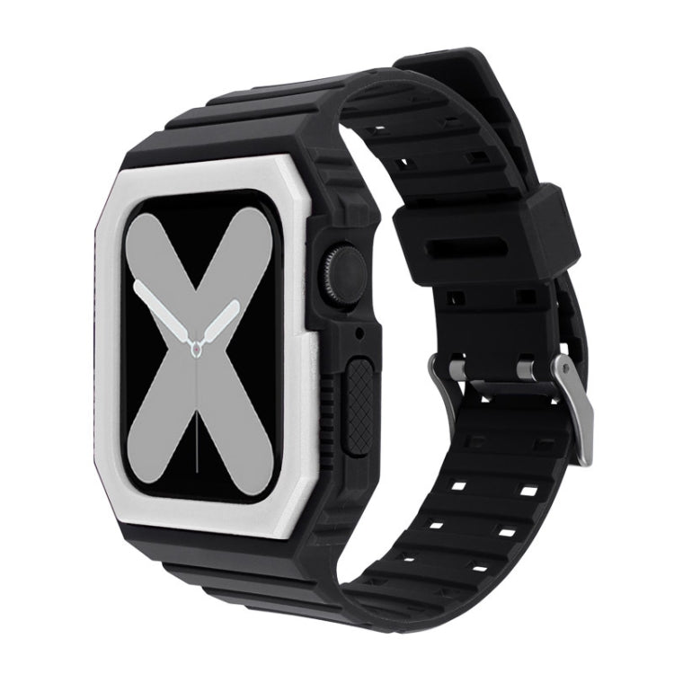 Silicone Strap with Case For Apple Watch Series 9&8&7 41mm / SE 3&SE 2&6&SE&5&4 40mm / 3&2&1 38mm(Black+White) by bashfashion