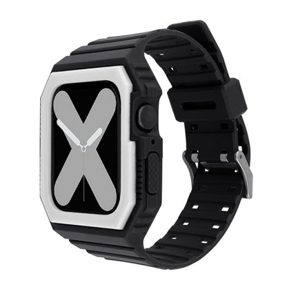 Silicone Strap with Case For Apple Watch Series 9&8&7 41mm / SE 3&SE 2&6&SE&5&4 40mm / 3&2&1 38mm(Black+White) by bashfashion