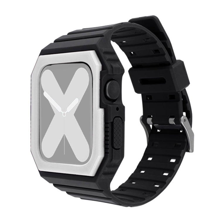 Silicone Strap with Case For Apple Watch Series 9&8&7 41mm / SE 3&SE 2&6&SE&5&4 40mm / 3&2&1 38mm(Black+White) by bashfashion
