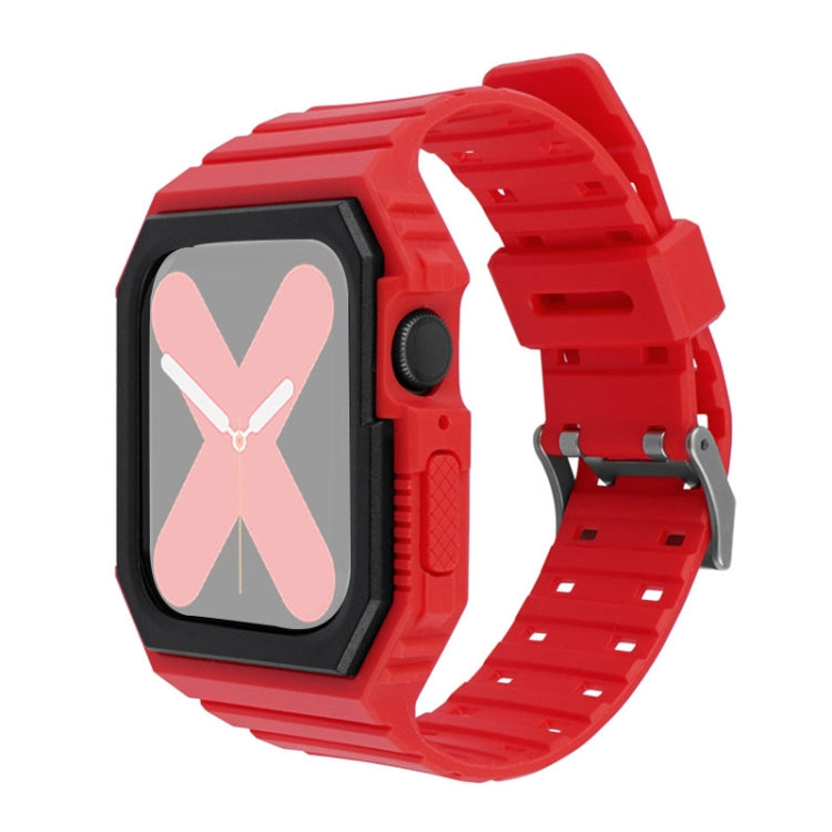Silicone Strap with Case For Apple Watch Series 9&8&7 41mm / SE 3&SE 2&6&SE&5&4 40mm / 3&2&1 38mm(Red) by bashfashion