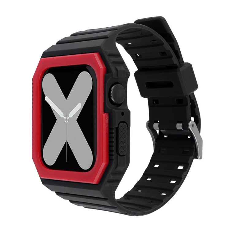 Silicone Strap with Case For Apple Watch Series 9&8&7 41mm / SE 3&SE 2&6&SE&5&4 40mm / 3&2&1 38mm(Black+Red) by bashfashion