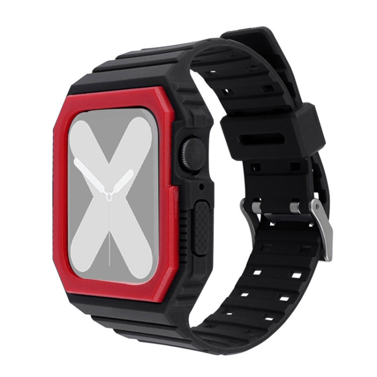 Silicone Strap with Case For Apple Watch Series 9&8&7 41mm / SE 3&SE 2&6&SE&5&4 40mm / 3&2&1 38mm(Black+Red) by bashfashion