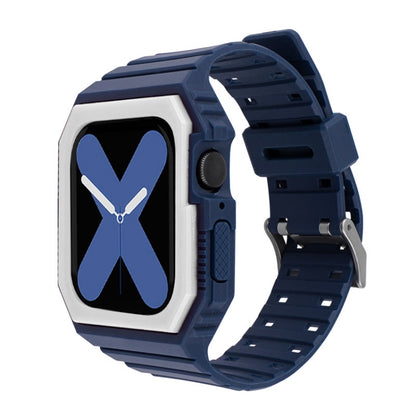 Silicone Strap with Case For Apple Watch Series 9&8&7 41mm / SE 3&SE 2&6&SE&5&4 40mm / 3&2&1 38mm(Blue+White) by bashfashion