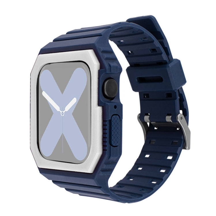 Silicone Strap with Case For Apple Watch Series 9&8&7 41mm / SE 3&SE 2&6&SE&5&4 40mm / 3&2&1 38mm(Blue+White) by bashfashion